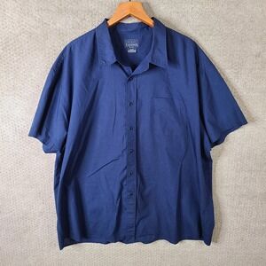 Basic Editions Shirt Mens Big Man 4X Blue Short Sleeve Button Up Navy Poly Blend